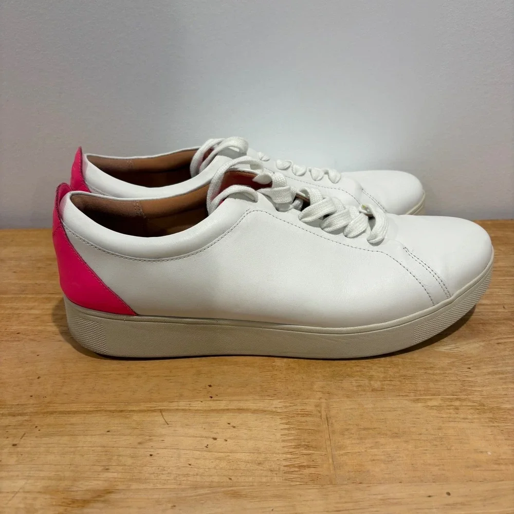FitFlop‎ Rally Leather Sneakers Women White Pink size 11 Comfort FV9-A58